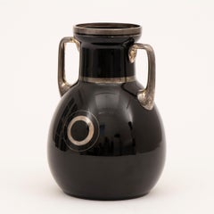 French Art Deco Black and Turquoise Glass Vase by HEM Michel Herman