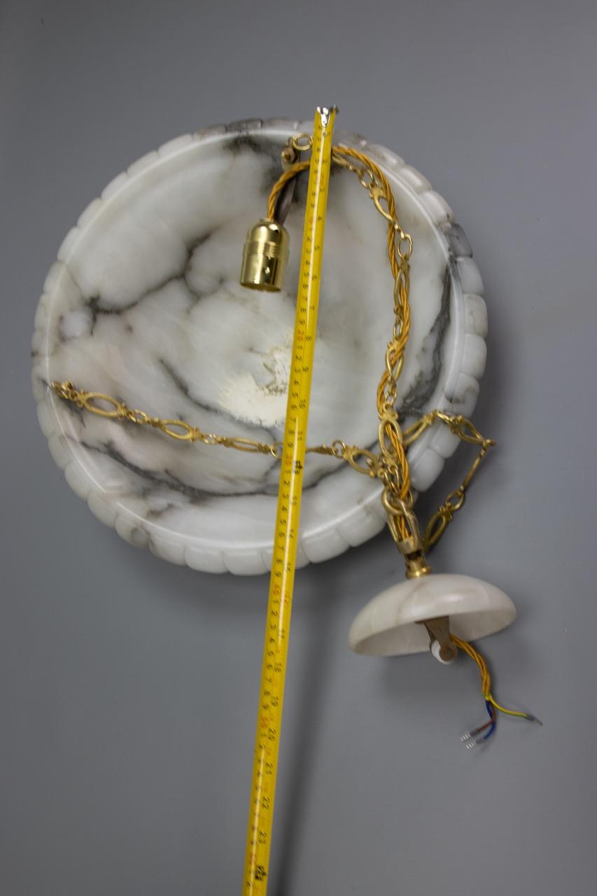 French Art Deco Black-Veined White Alabaster and Brass Pendant Light, ca 1920s For Sale 15
