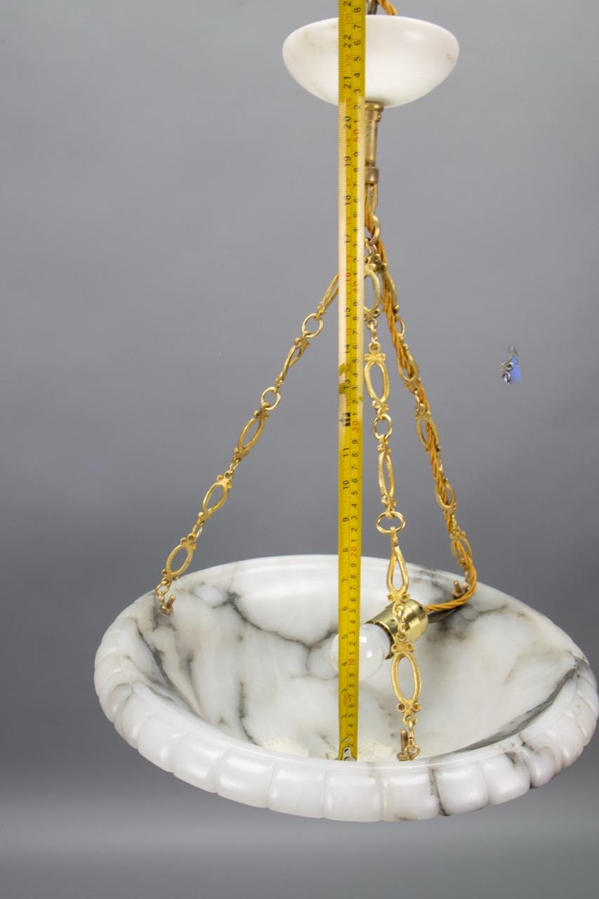 French Art Deco Black-Veined White Alabaster and Brass Pendant Light, ca 1920s For Sale 16