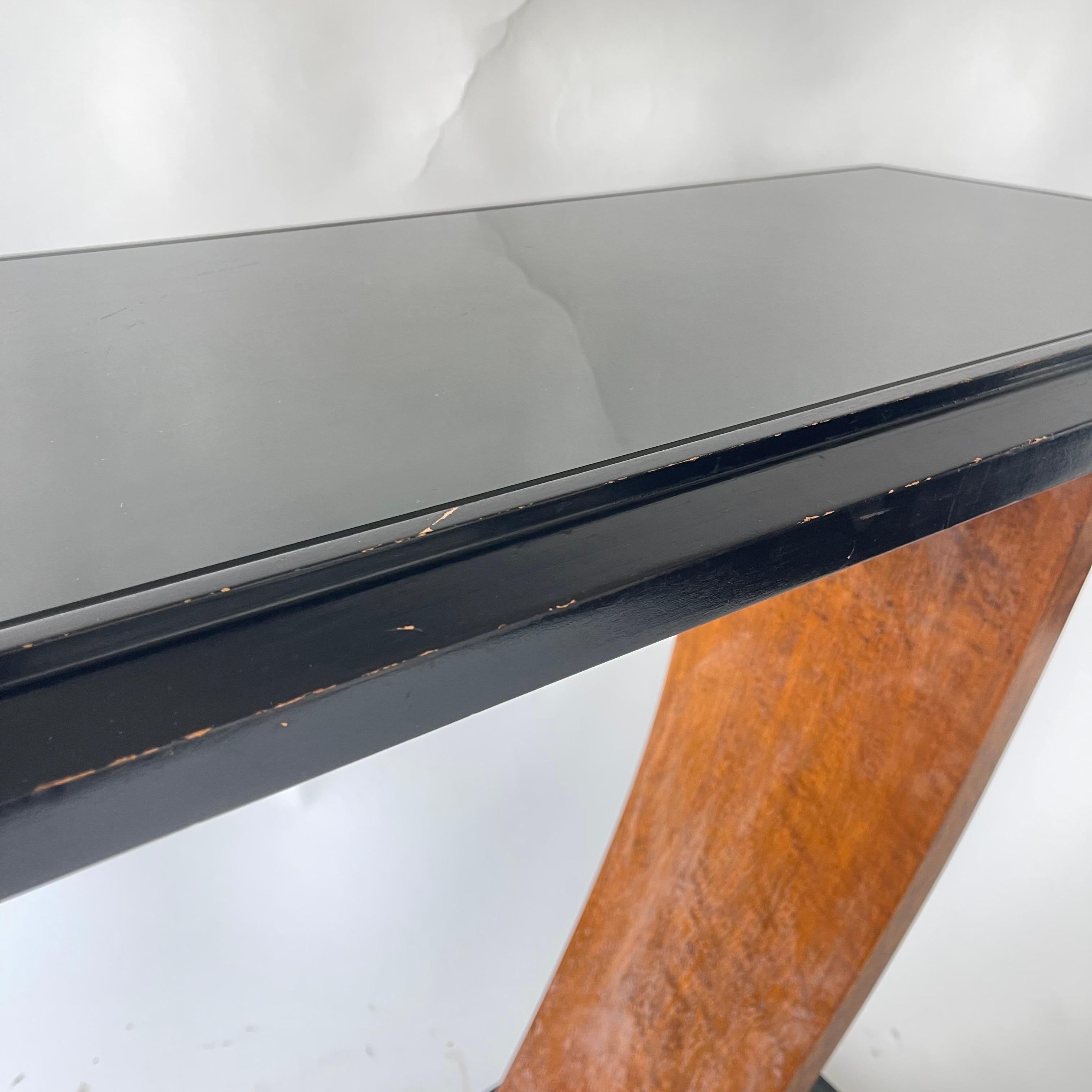 French Art Deco Black Walnut and Glass Console Table, France, 1930s For Sale 5