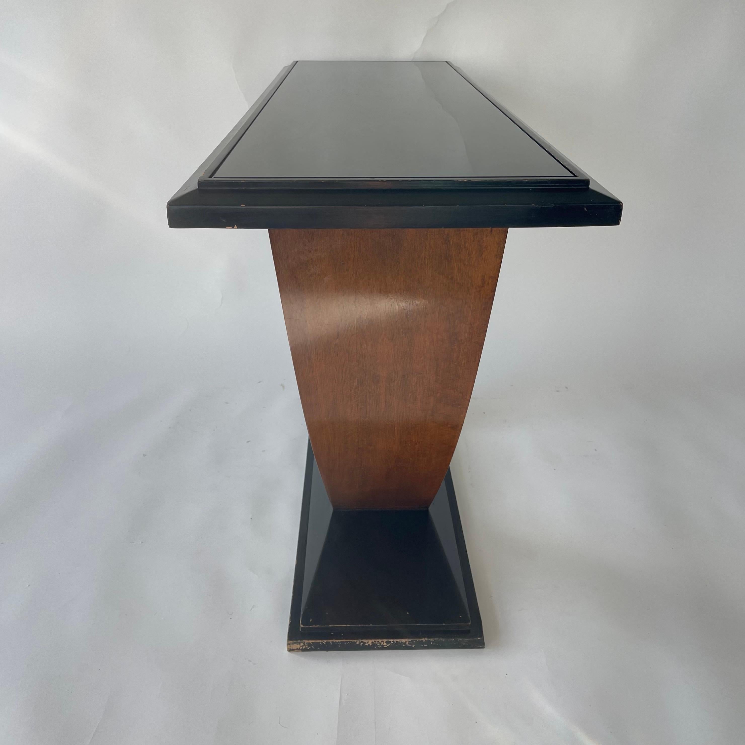 French Art Deco Black Walnut and Glass Console Table, France, 1930s In Good Condition For Sale In Miami, FL
