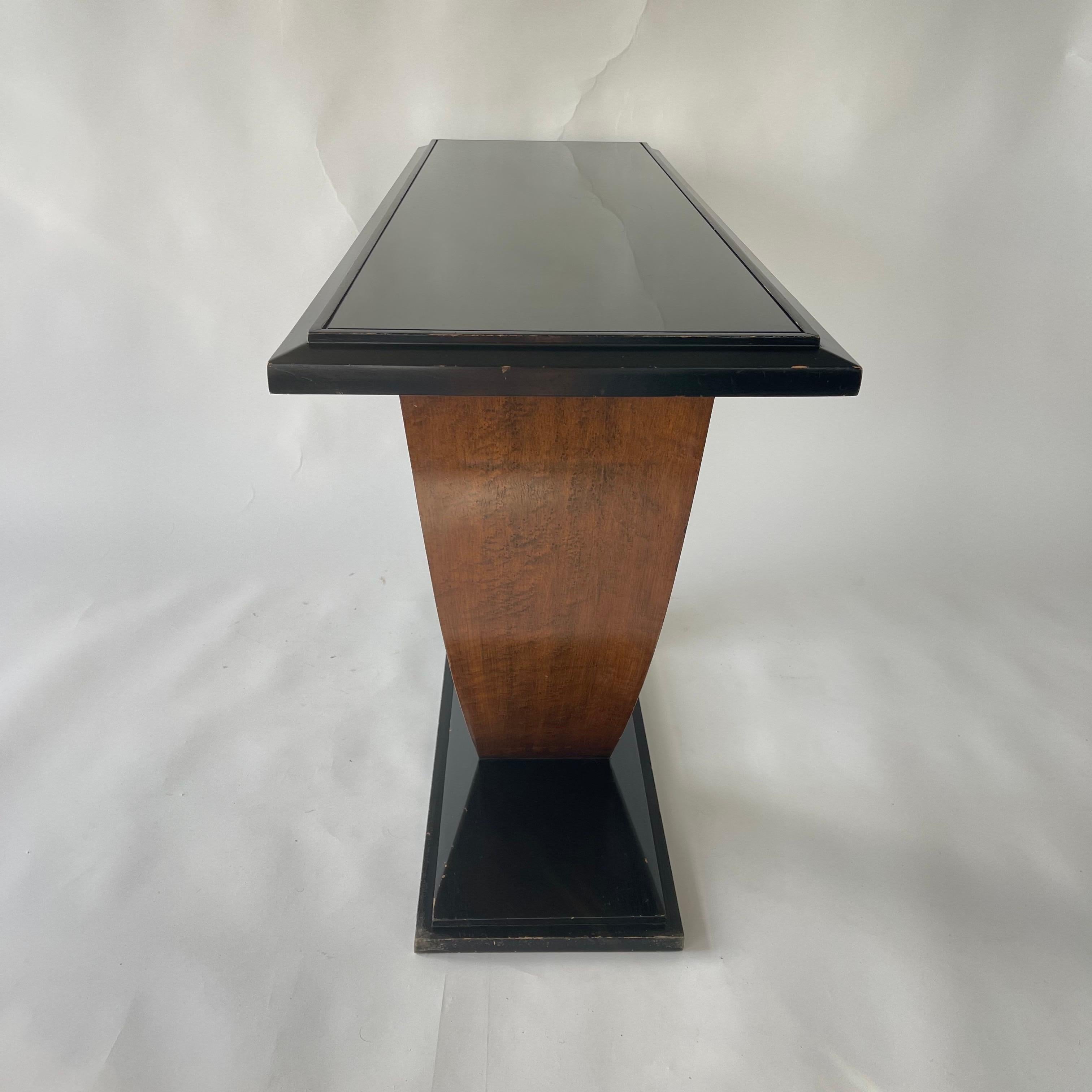 20th Century French Art Deco Black Walnut and Glass Console Table, France, 1930s For Sale
