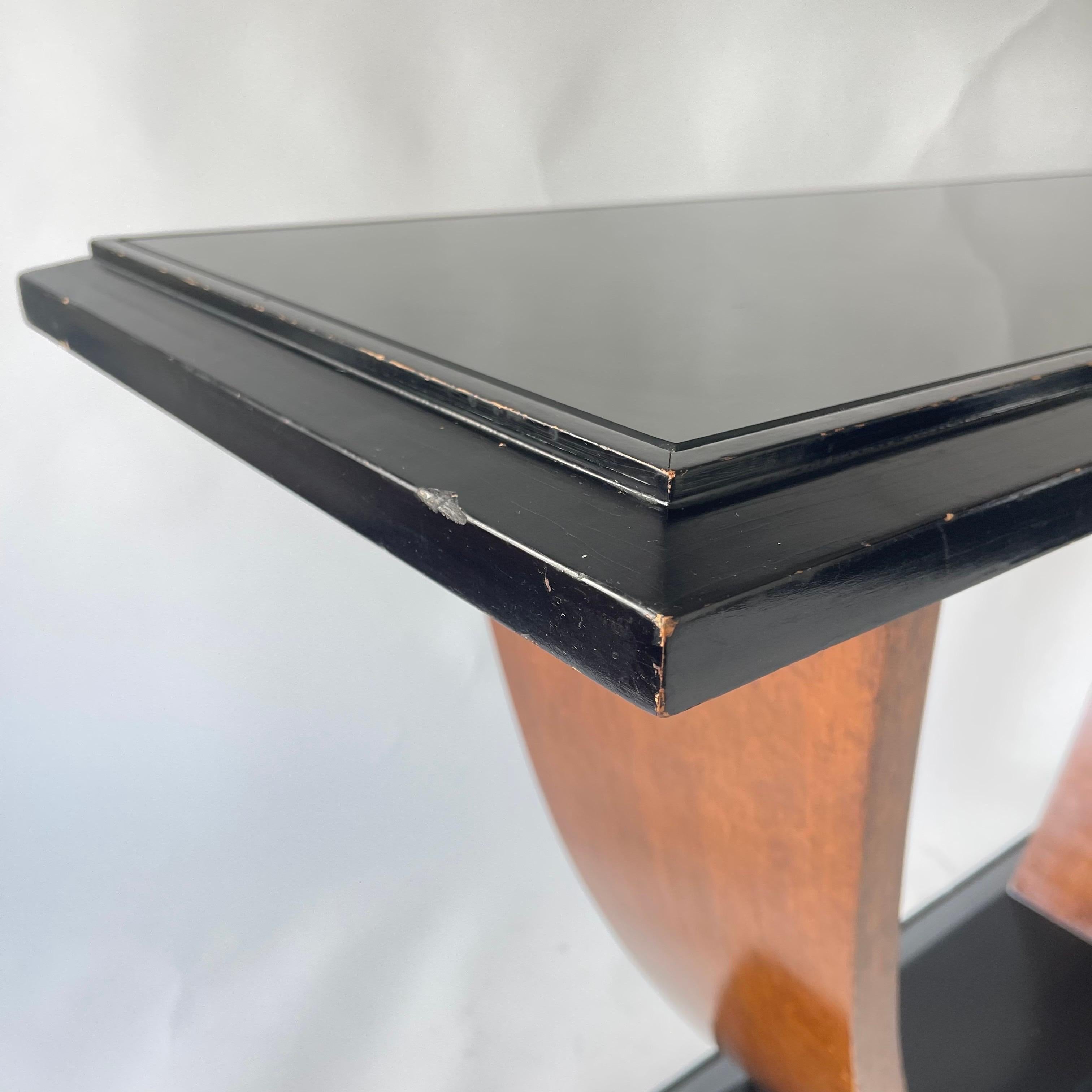 French Art Deco Black Walnut and Glass Console Table, France, 1930s For Sale 4