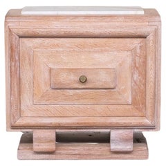 French Art Deco Bleached Oak and White Marble Small Cabinet