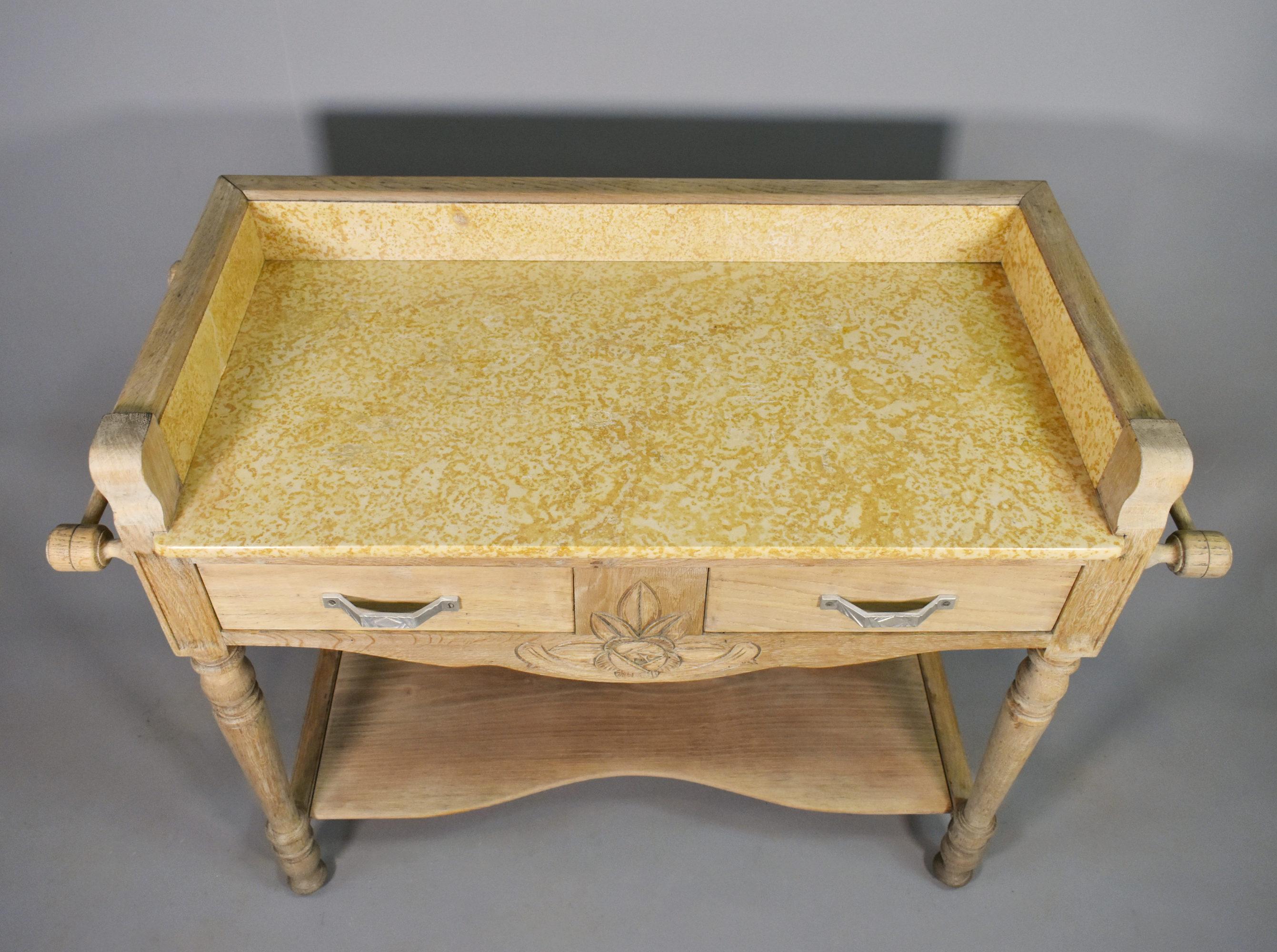 Aluminum French Art Deco Bleached Oak Washstand For Sale