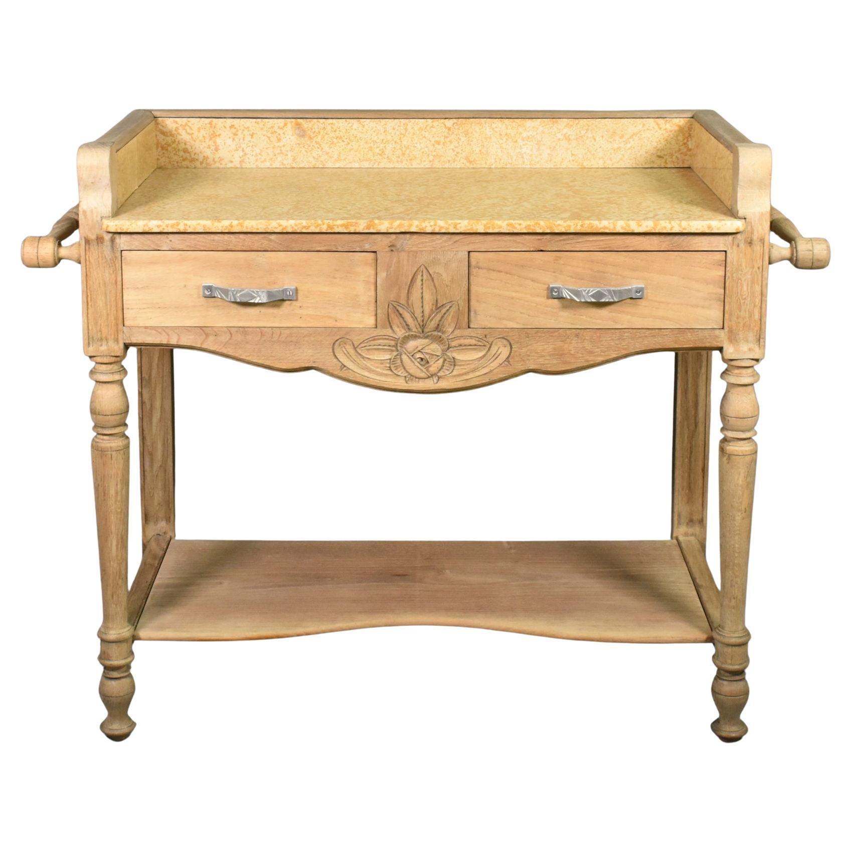 French Art Deco Bleached Oak Washstand For Sale