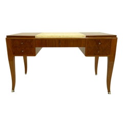 French Art Deco Blond Mahogany Desk with Cream Shagreen Center Top