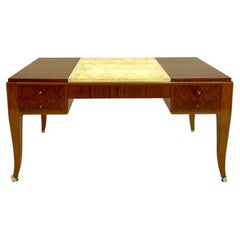 French Art Deco Blond Mahogany Desk with Cream Shagreen Center Top