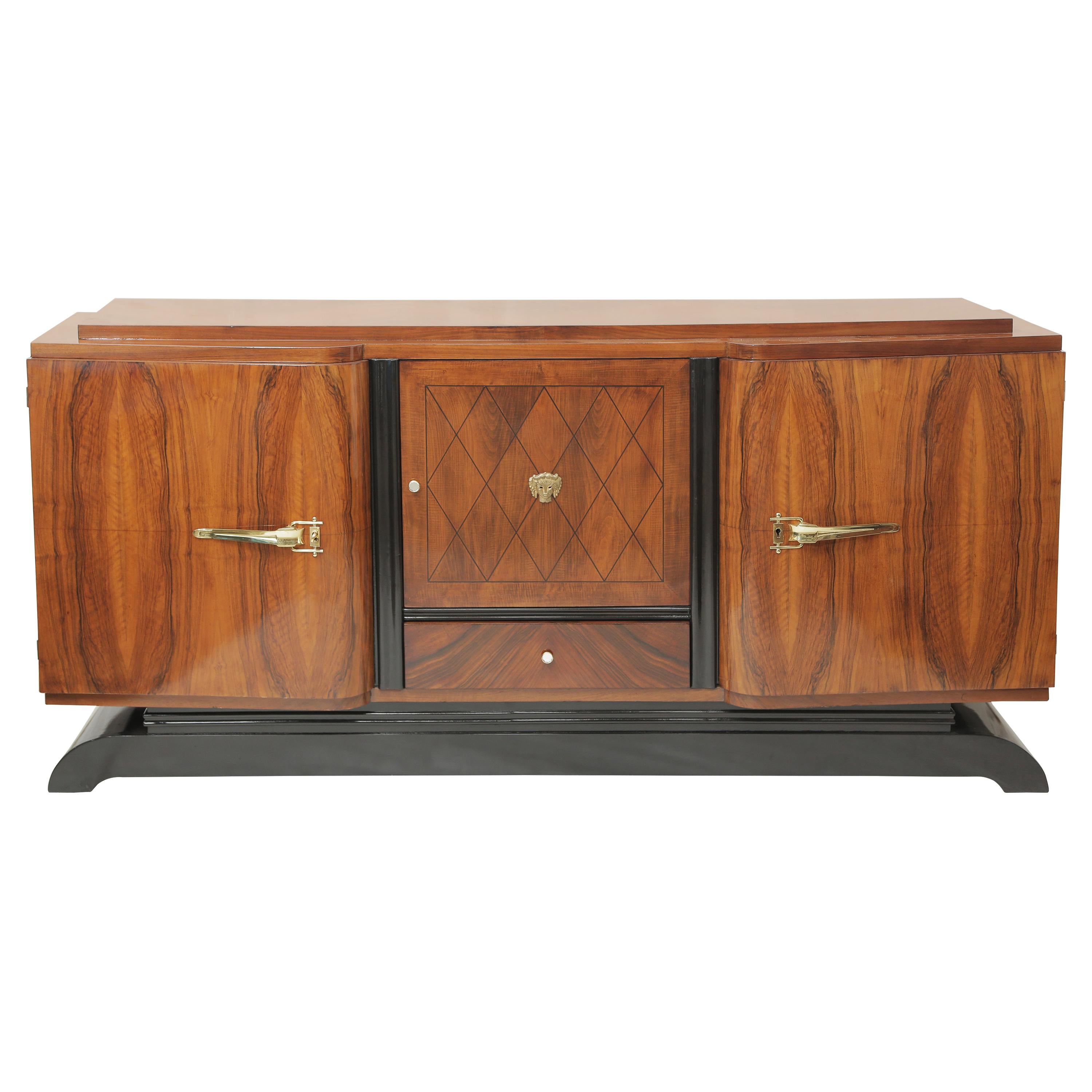 French Art Deco Blonde Mahogany Sideboard with Sycamore Veneer on the Inside