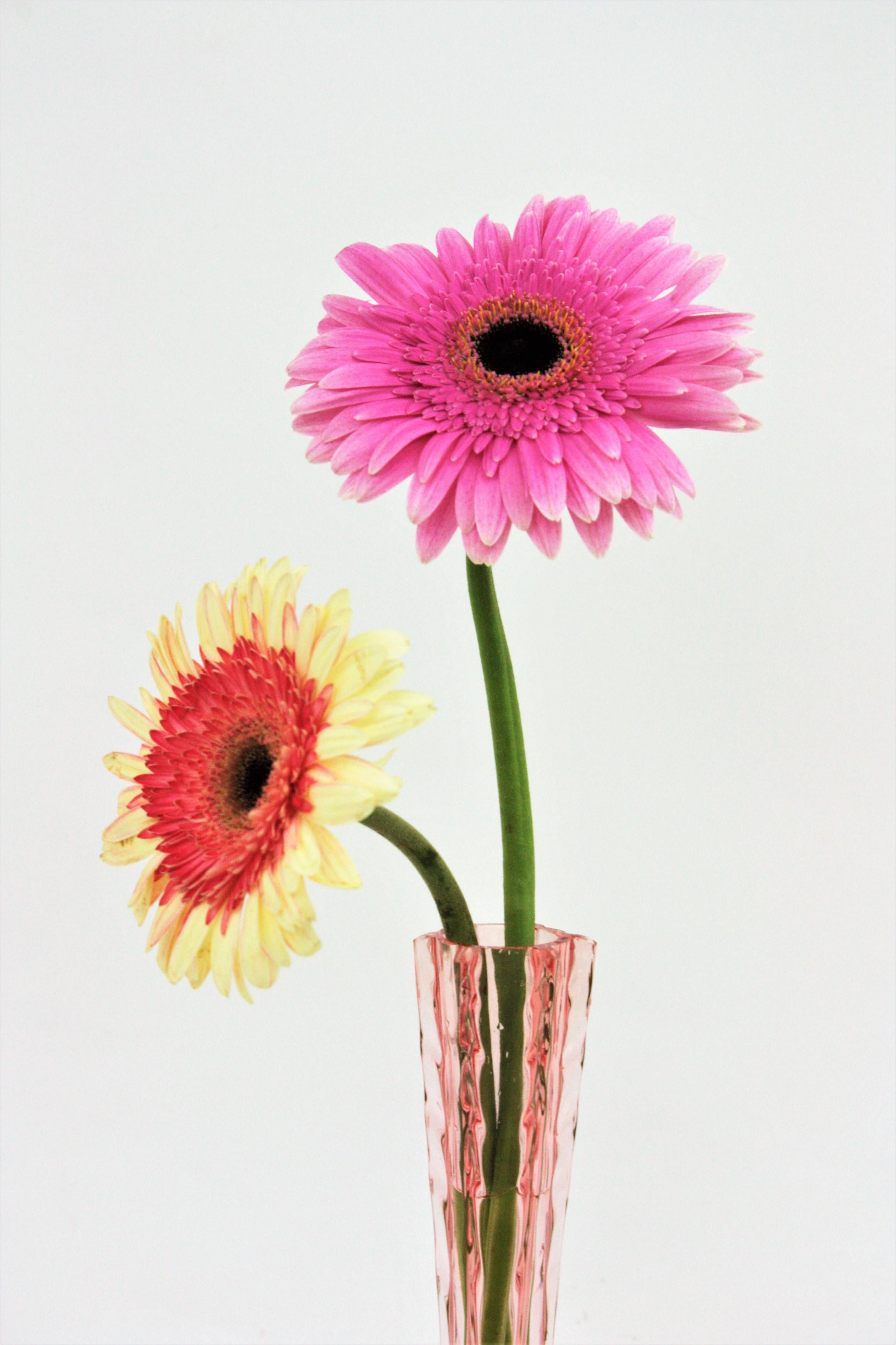 Einreihige Blumenvase aus geblasenem Glas in Rosa, Bernstein, Art déco im Angebot 2