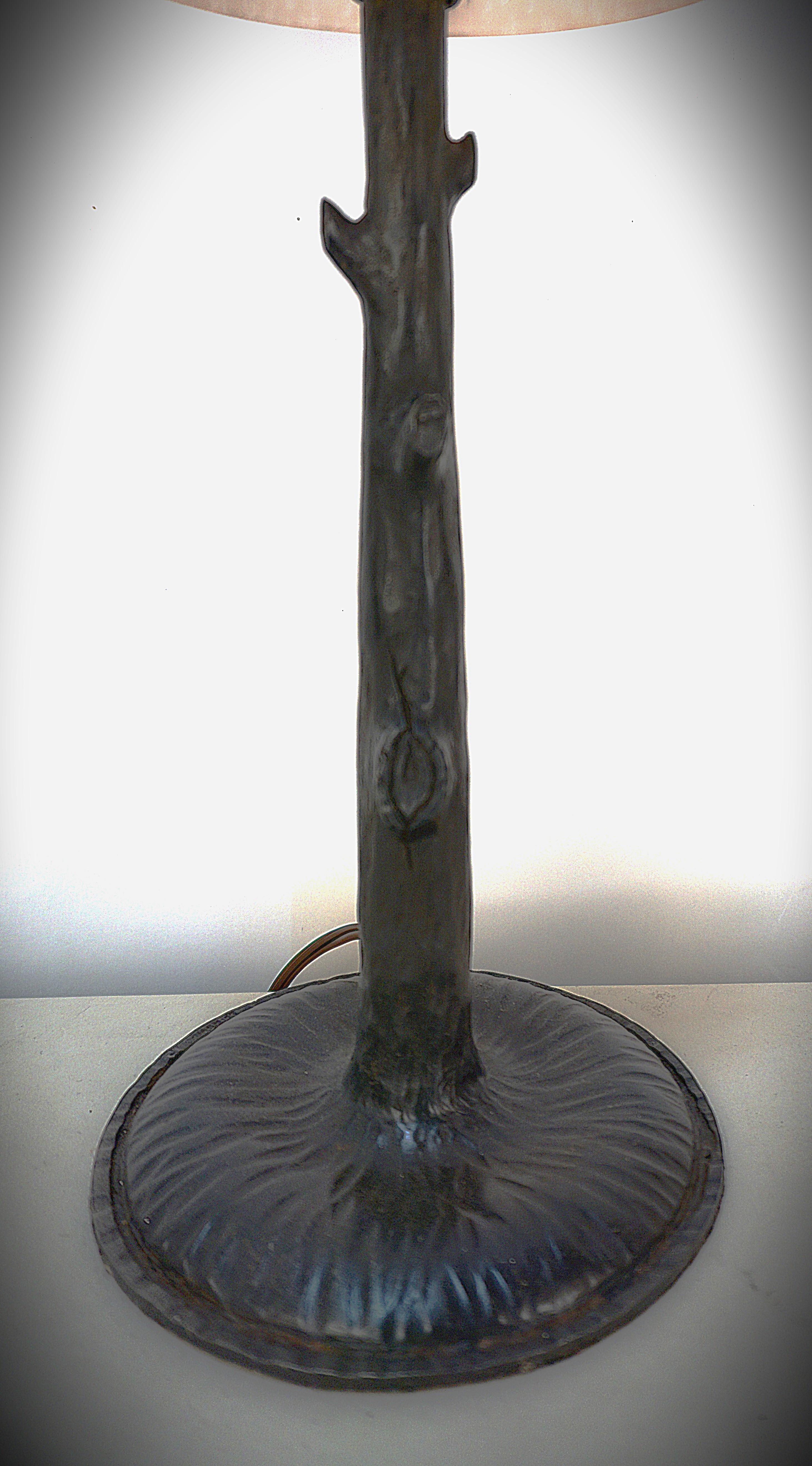 French Art Deco Blown Glass Wrought Iron Table Lamp by Charles Schneider 2