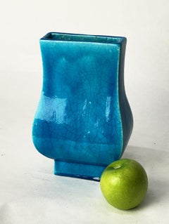 Französische Art-Déco-Vase aus Keramik mit blauem Craquelé-Effekt von Edmond Lachenal, Frankreich, um 1930