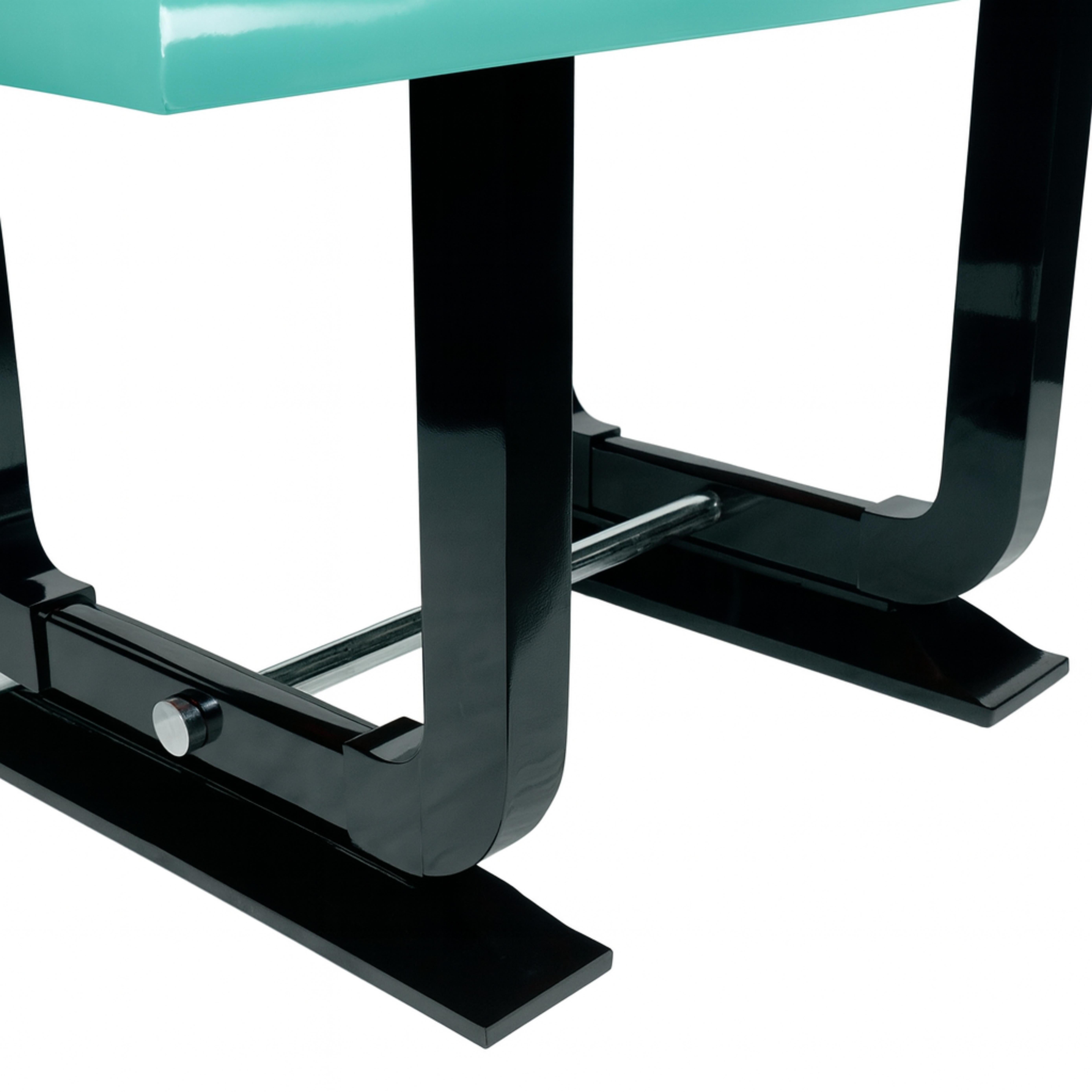 Tavolo da pranzo Art Deco francese con colore blu uovo nero laccato, anni '30 in vendita 4