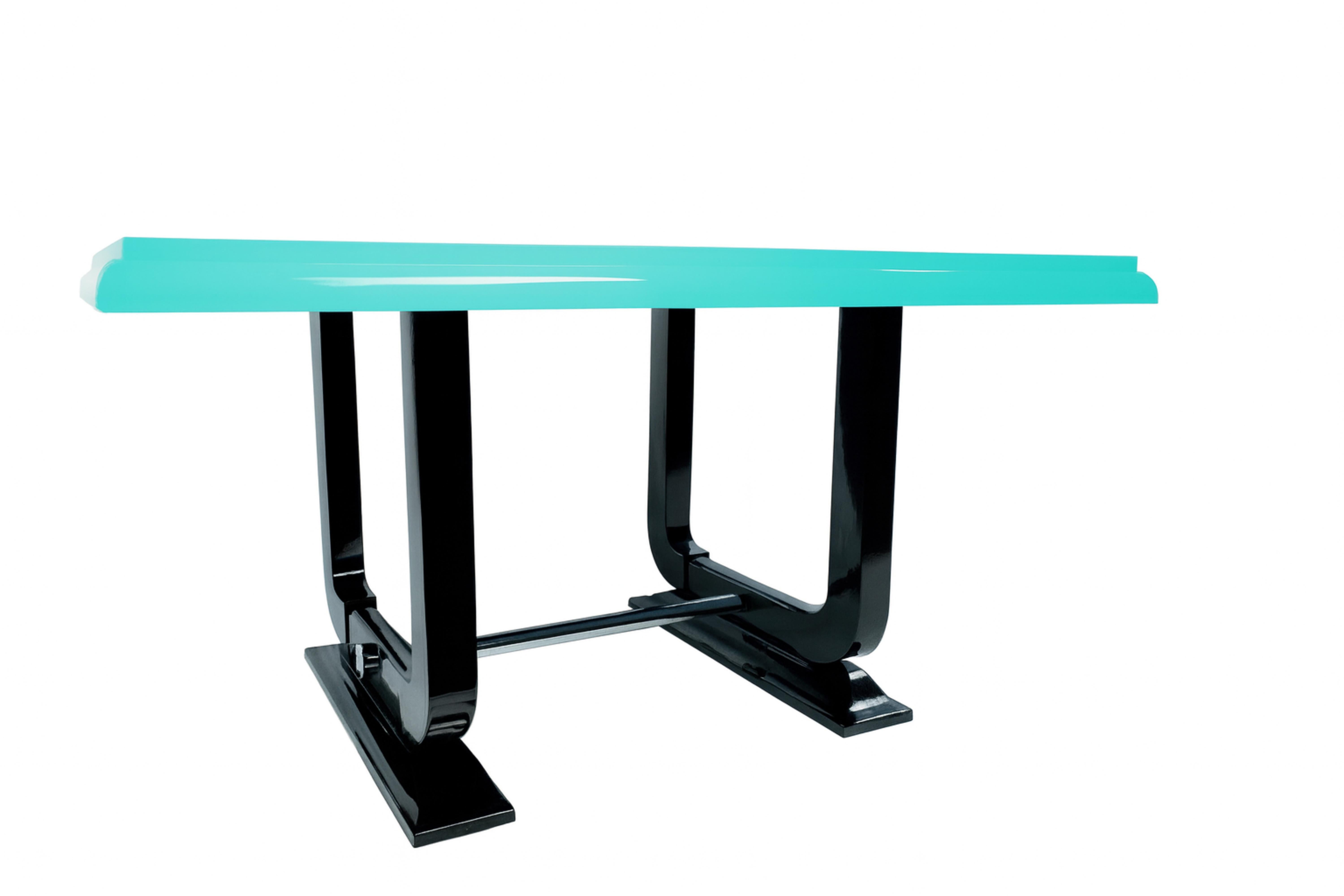 Art Déco Tavolo da pranzo Art Deco francese con colore blu uovo nero laccato, anni '30 in vendita