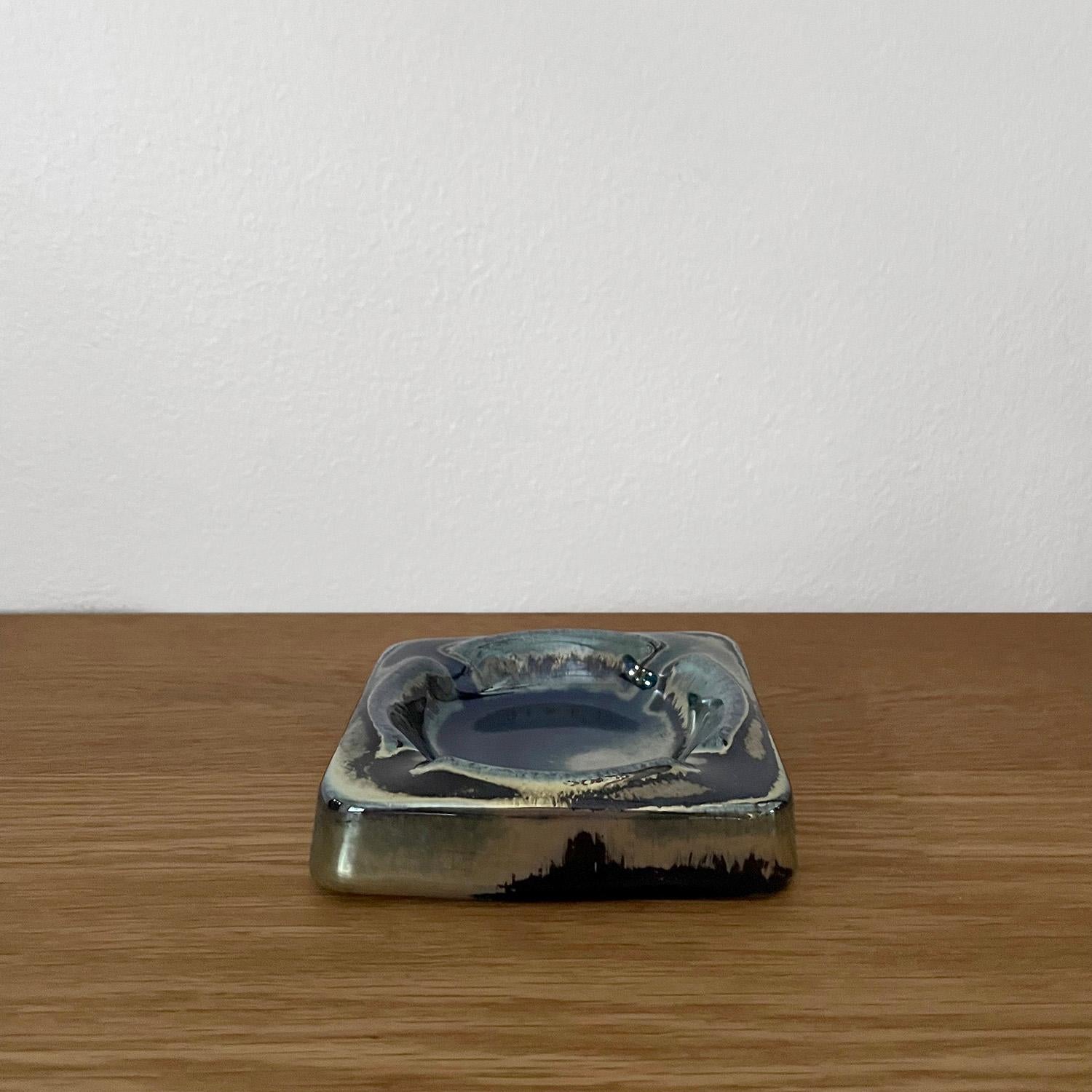 Early 20th Century French Art Deco Blue Flamed Glass Stone Ashtray  For Sale
