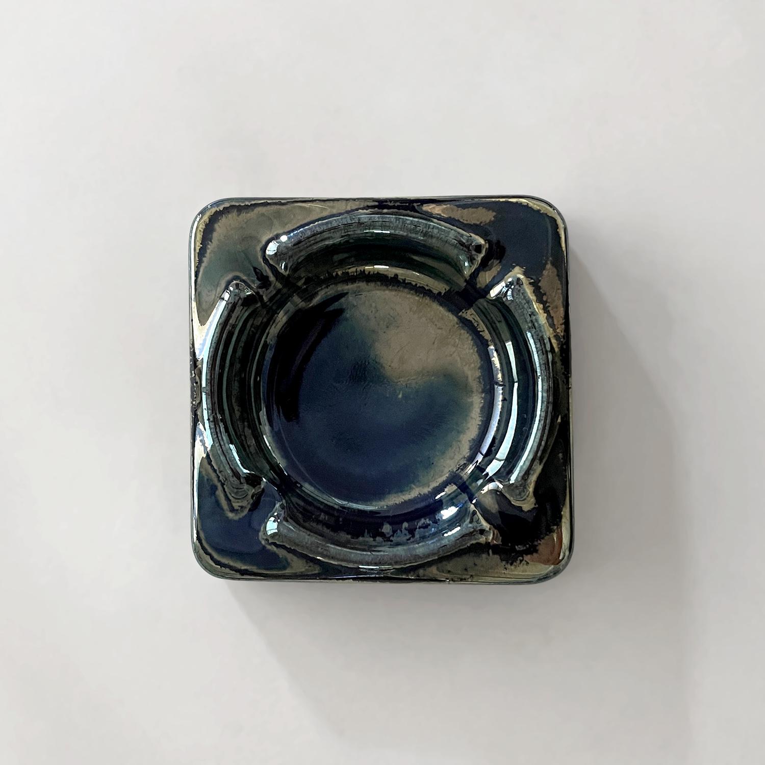 French Art Deco Blue Flamed Glass Stone Ashtray  For Sale 4