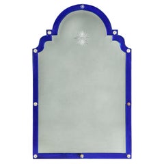 French Art Deco Blue Glass Mirror