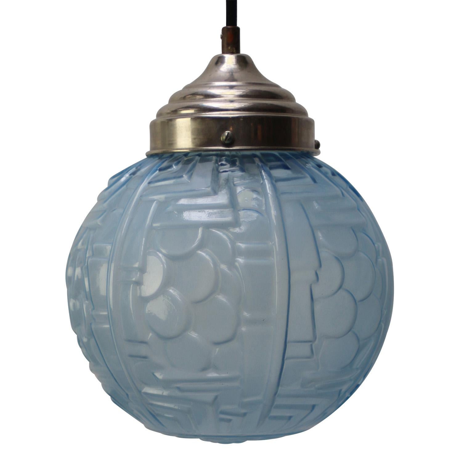20th Century French Art Deco Blue Glass Pendant Light 1920s For Sale