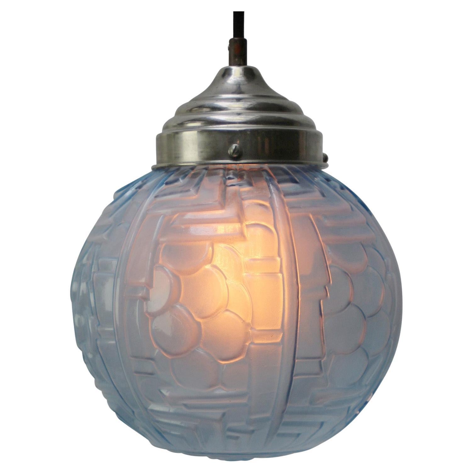 French Art Deco Blue Glass Pendant Light 1920s For Sale