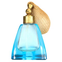 French Art Deco Blue Glass Perfume Atomizer French Art Deco Blue Glass Perfume Atomizer