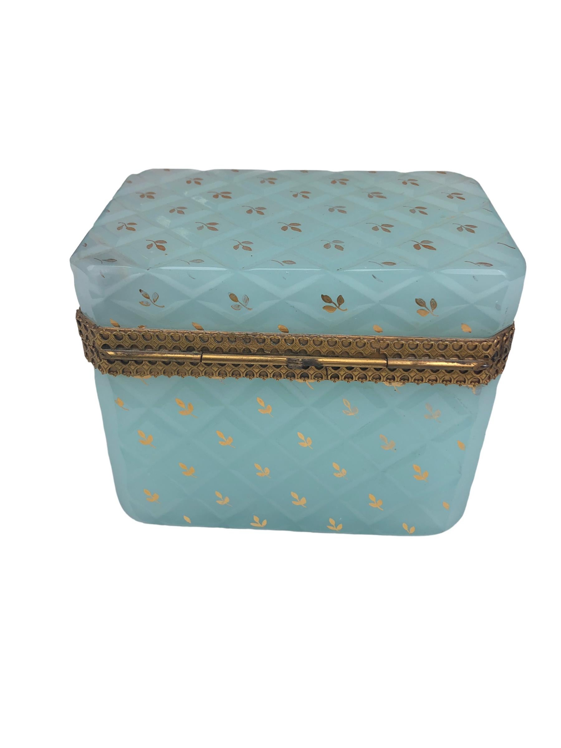 20th Century French Art Deco Blue Opaline Box For Sale