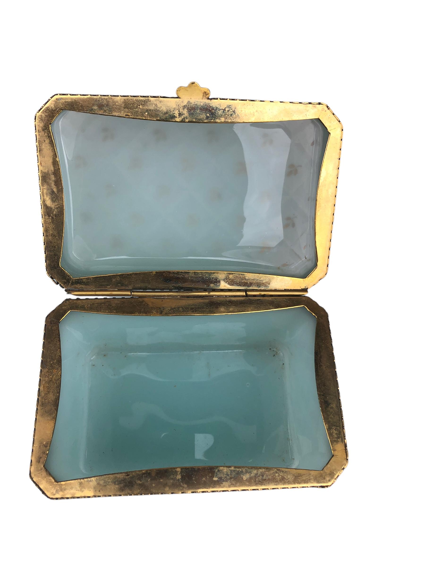Opaline Glass French Art Deco Blue Opaline Box For Sale