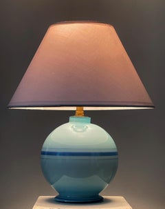 French Art Deco Blue Opaline Glass Table Lamp, 1930s