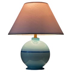French Art Deco Blue Opaline Glass Table Lamp, 1930s
