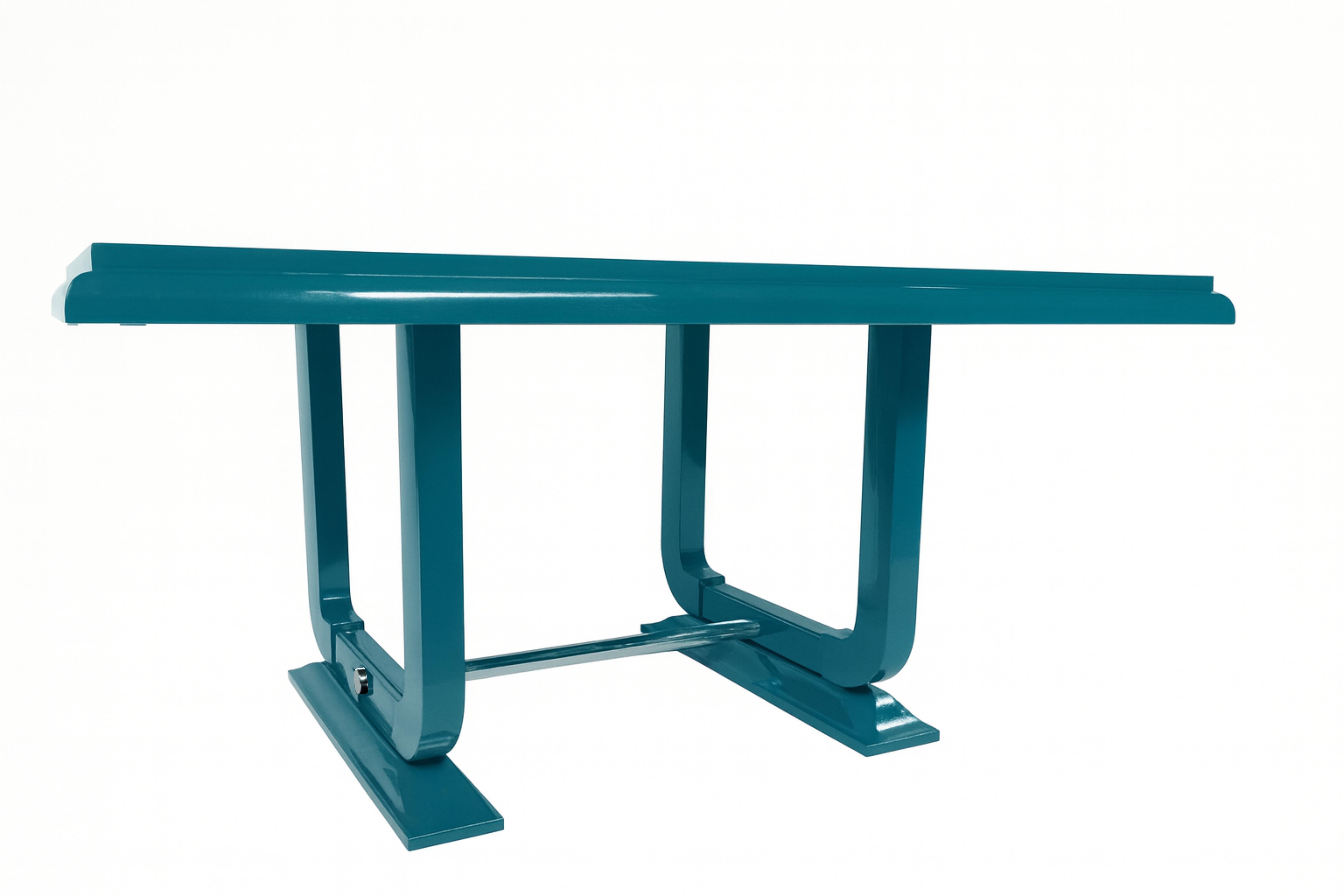 Tavolo da pranzo Art Deco francese color pavone blu, anni '30 in vendita 1