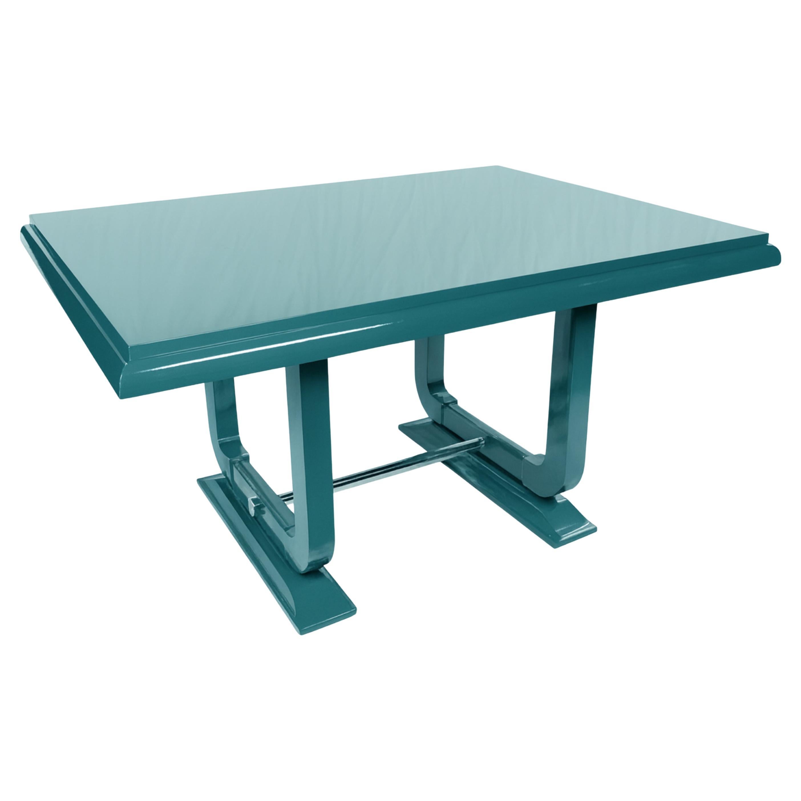 Mesa de comedor francesa Art Déco color pavo real azul, años 30