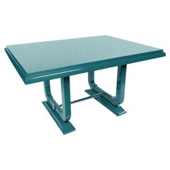 Mesa de comedor francesa Art Déco color pavo real azul, años 30