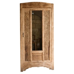 French Art Deco Bonnetiere, Solid Wood and Mirror, Carved Florals, 1930s