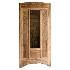 French Art Deco Bonnetiere, Solid Wood and Mirror, Carved Florals, 1930s