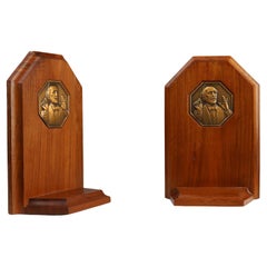 French Art Deco Bookends in Wood and Bronze, circa 1920
