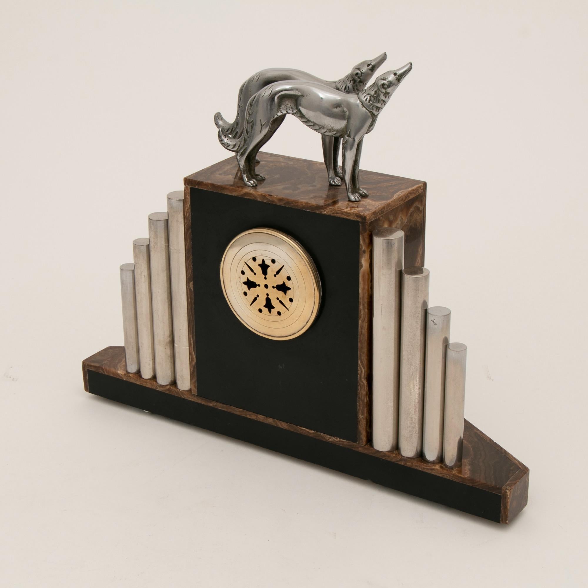 French Art Deco Borzoi Clock by Michel Decoux For Sale 5