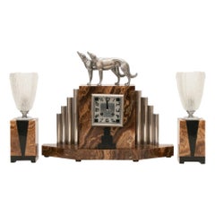 French Art Deco Borzoi Clock by Michel Decoux