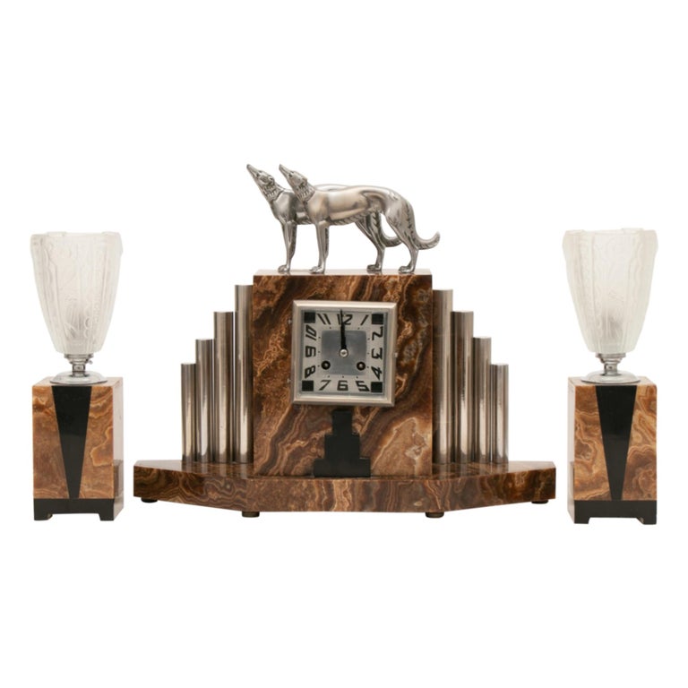French Art Deco Borzoi Clock by Michel Decoux For Sale at 1stDibs