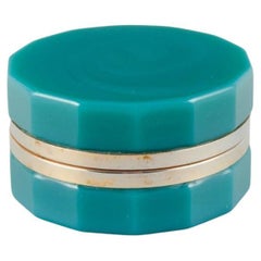 French Art Deco box with turquoise faceted opaline glass and brass mounting. 