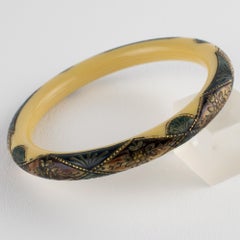 French Art Deco Bracelet Bangle Celluloid with Intricate Geometric Design