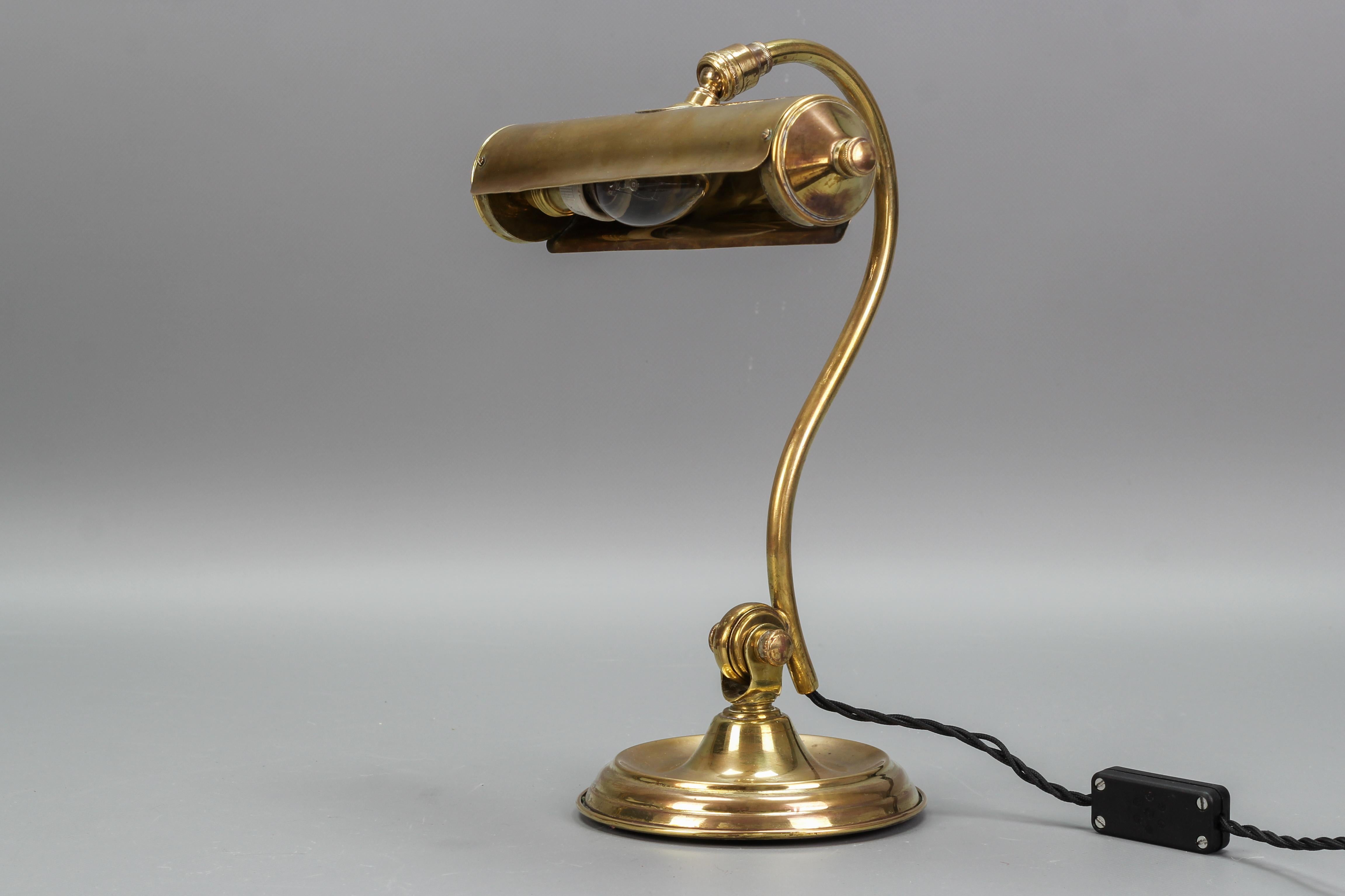 Metal French Art Deco Brass Adjustable Desk Lamp, 1930s For Sale