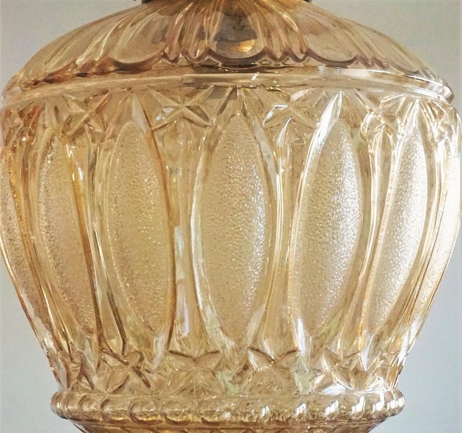 French Art Deco High Relief Art Glass Lantern, Chandelier, 1930s 1