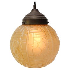 French Art Deco Brass Amber Glass Pendant Light 1920s