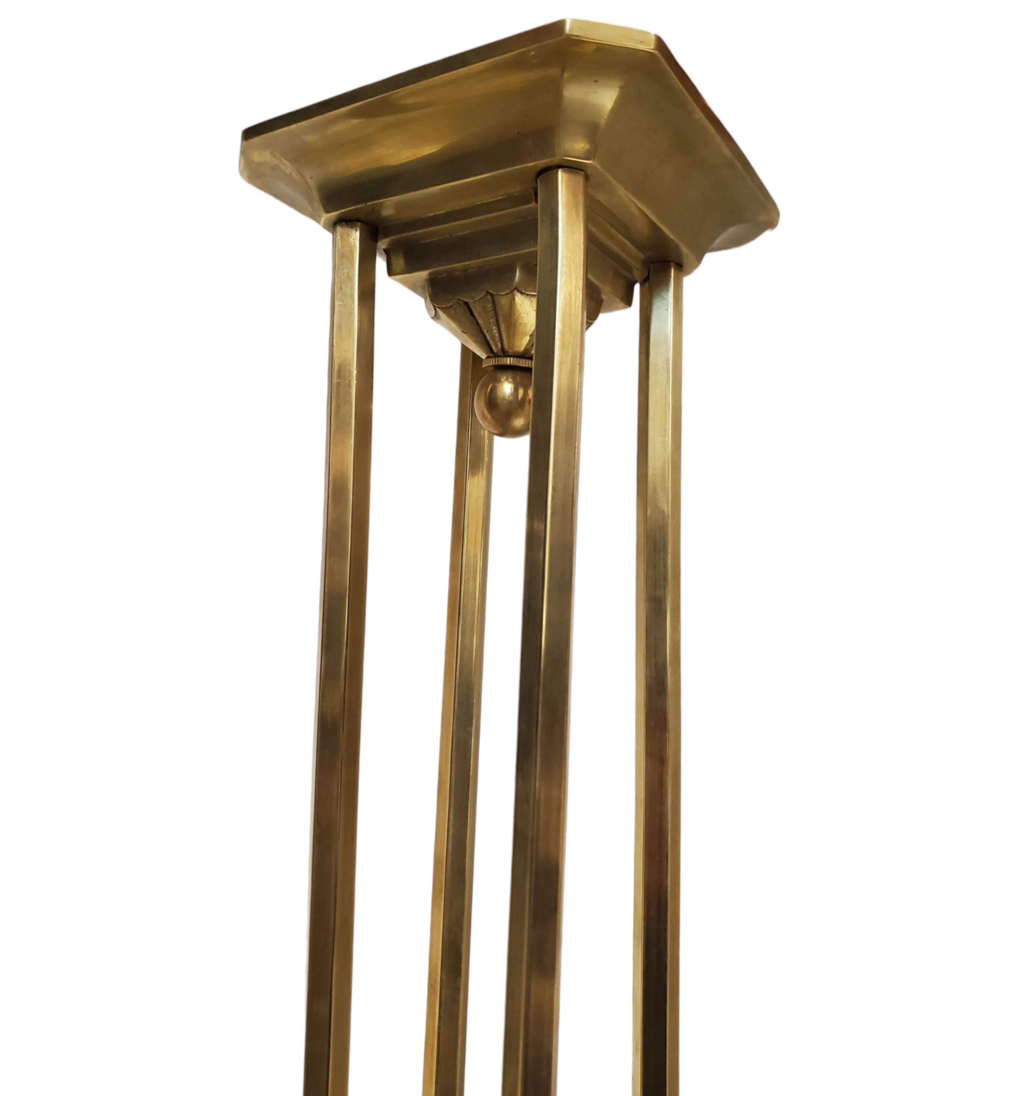 French Art Deco brass and art glass original Chandelier Signed Hettier Vincent For Sale 5