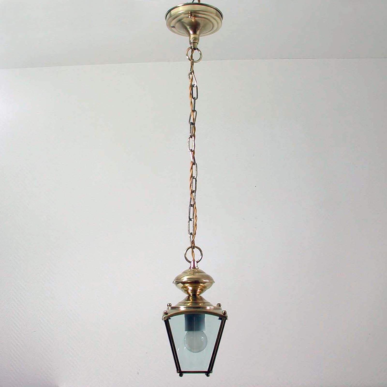 French Art Deco Brass and Bevelled Glass Lantern Pendant, Set of 2, 1930s 1
