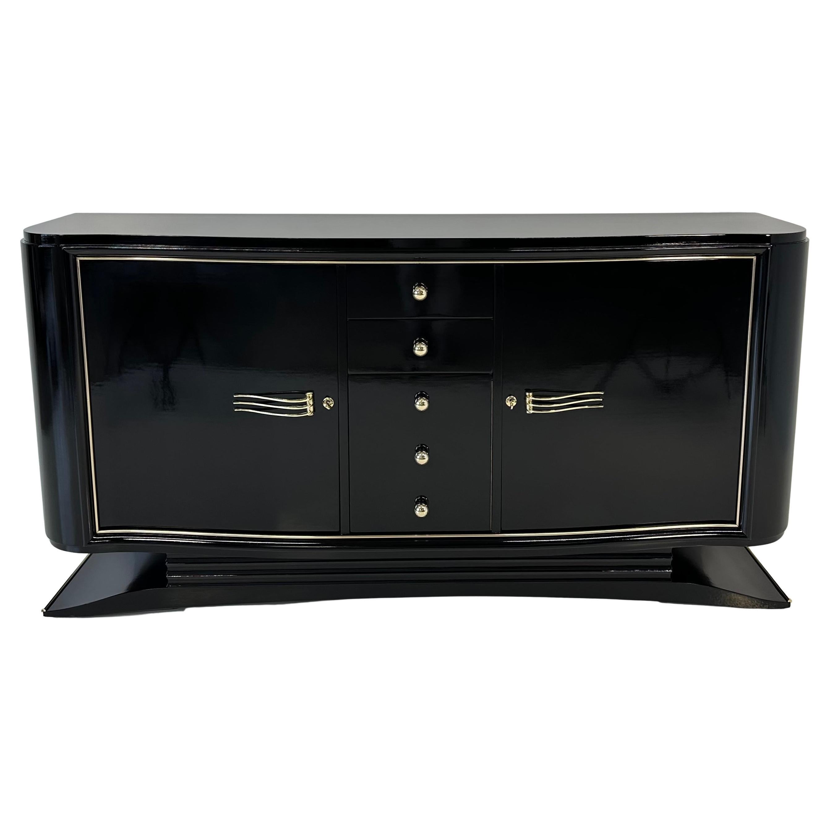 Aparador francés Art Déco de latón y lacado negro