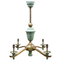 Lampadario francese Art Déco in ottone e bronzo