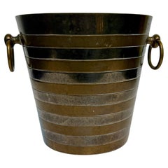 French Art Deco Brass and Chrome Wine Cooler with Ring Handles, 1930s