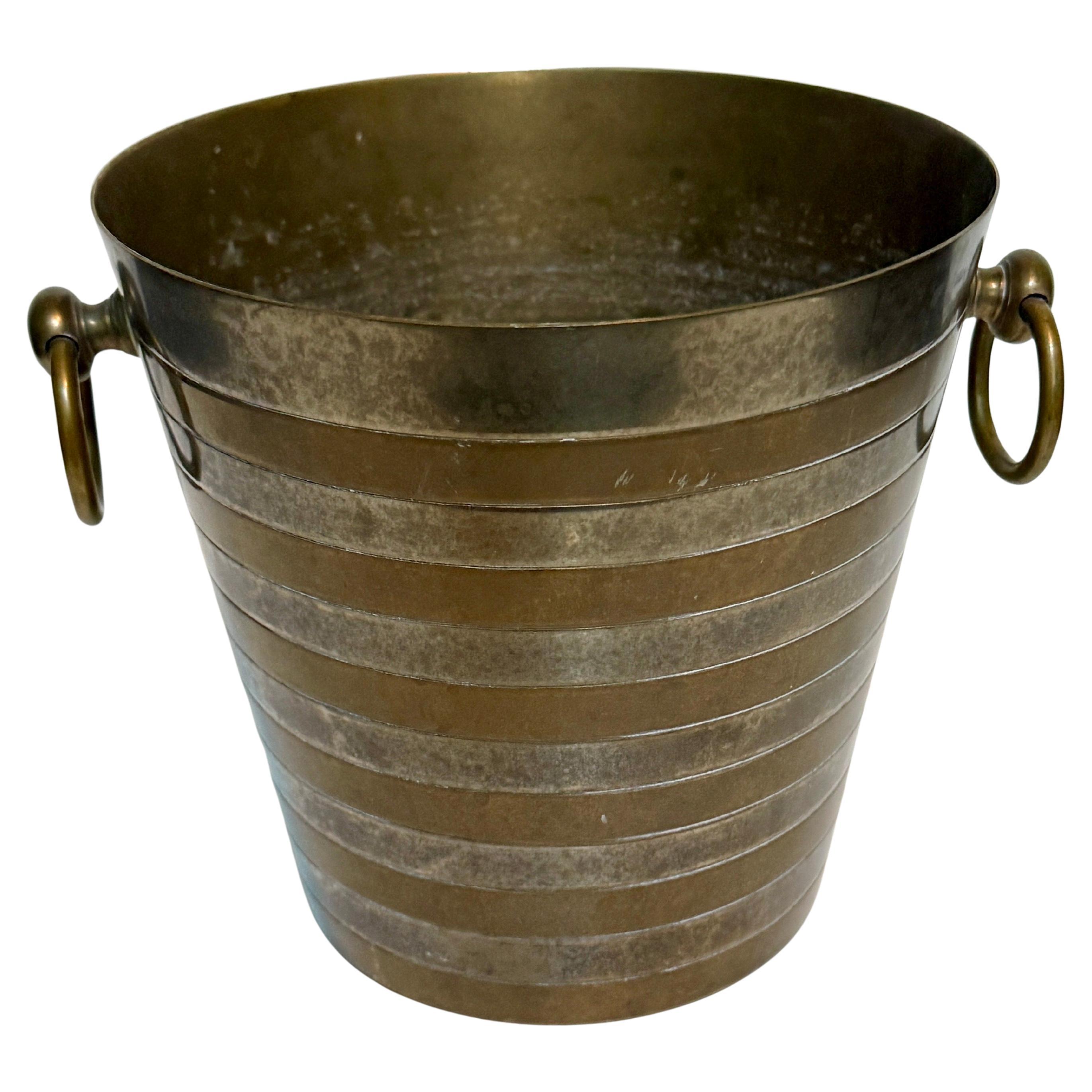 French Art Deco Brass and Chrome Wine Cooler with Ring Handles, 1930s For Sale