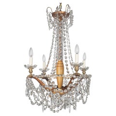 French Art Deco Brass and Crystal Chandelier 4 Lights