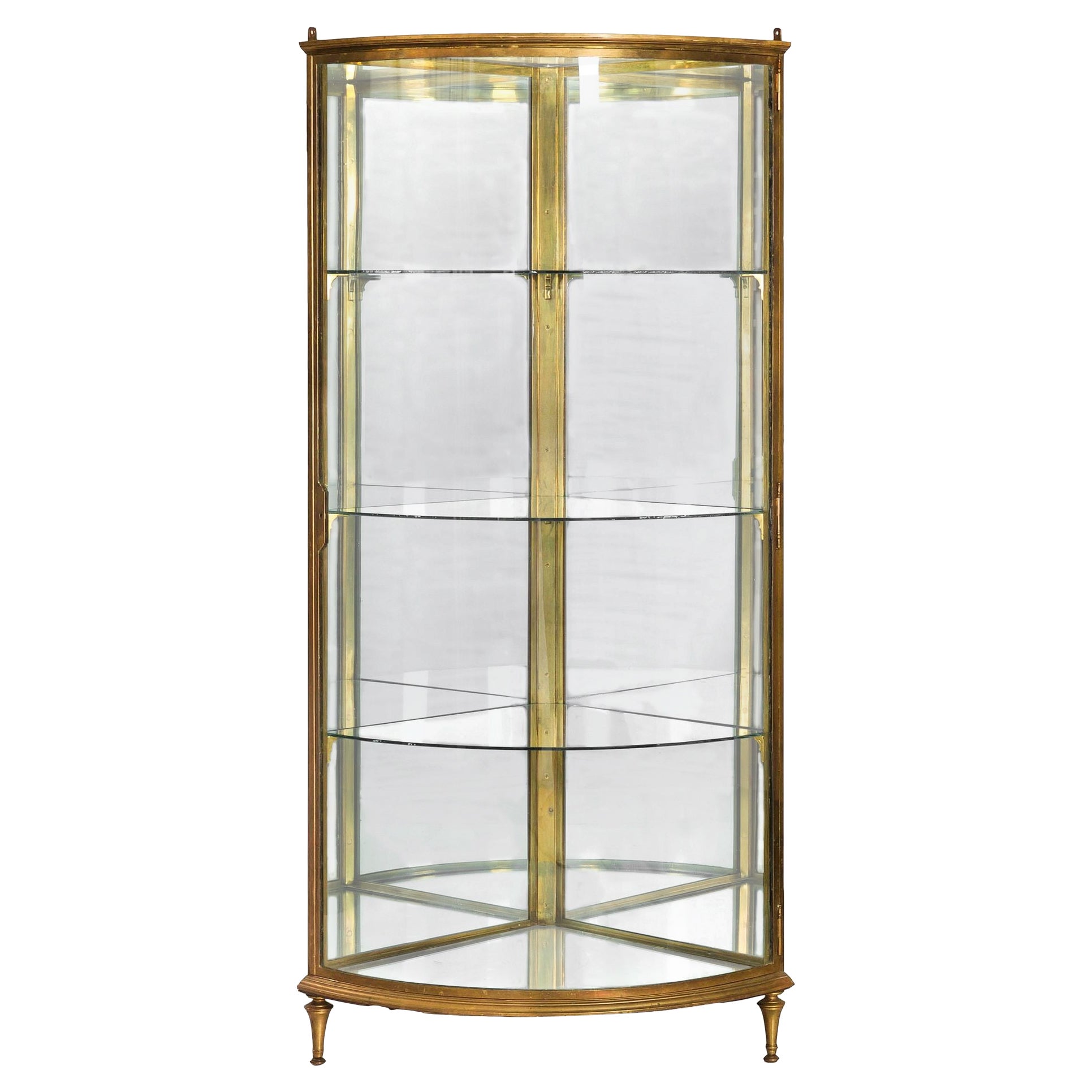 French Art Deco Brass and Glass Curio Display Corner Cabinet ca. 1940s
